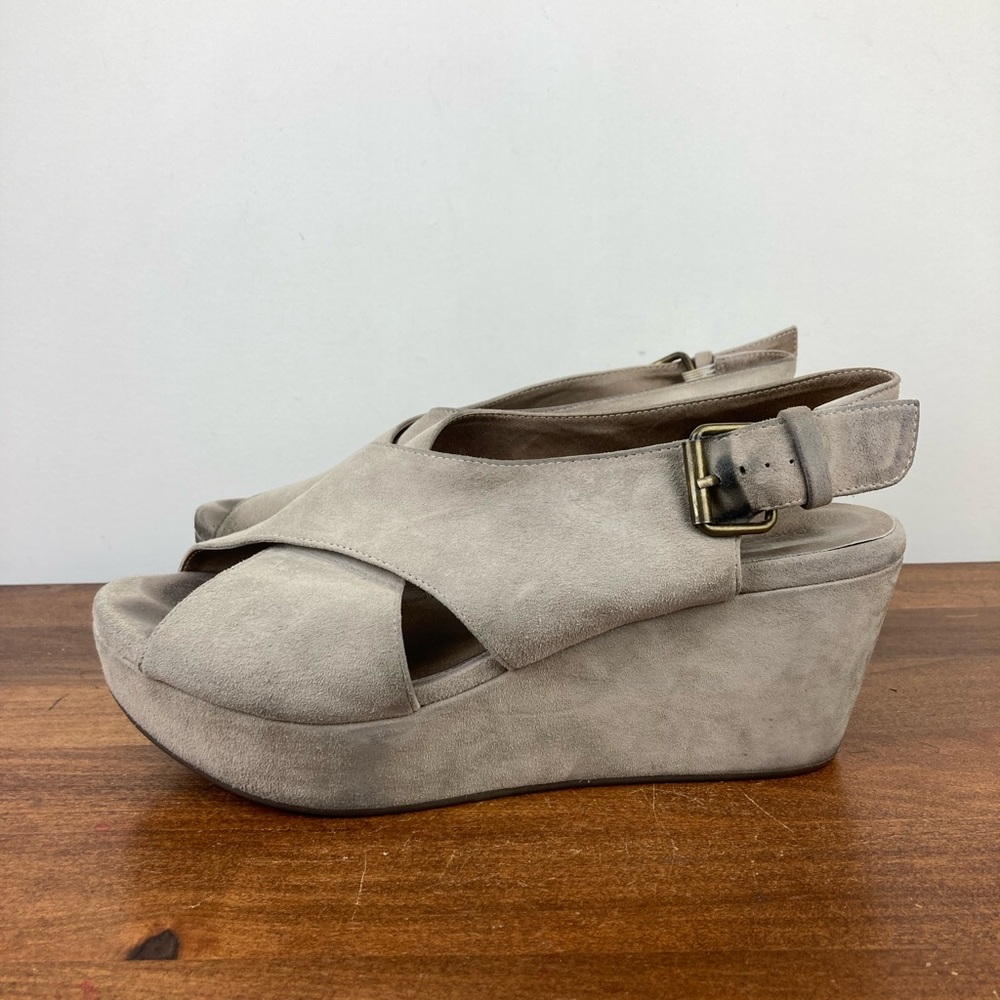 Chocolat Blu Wim Gray Suede Wedge Criss Cross Sandals Platform Women’s 9.5. - Picture 2 of 11